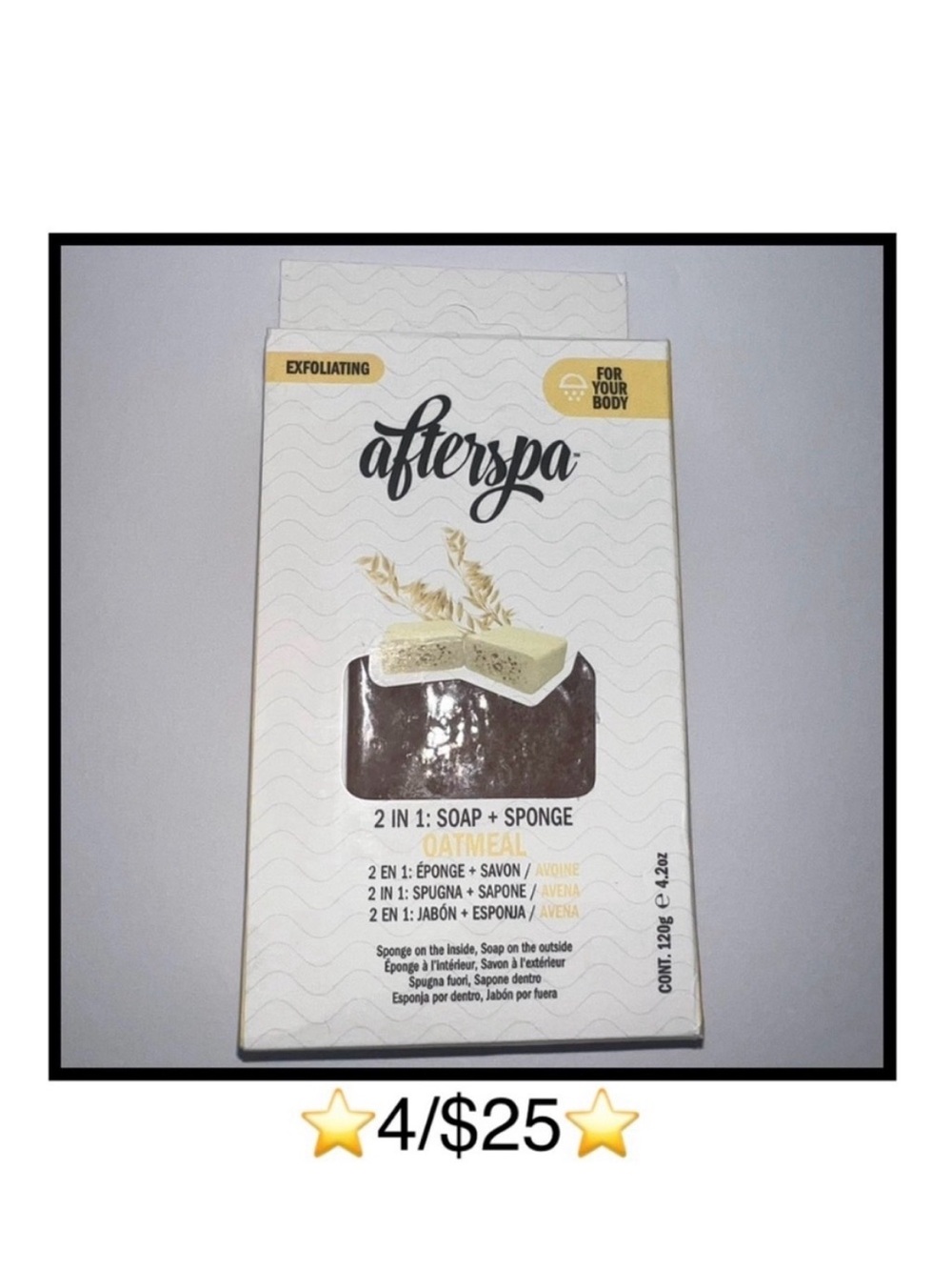 Afterspa 2 in 1 Exfoliating Oatmeal Soap + Bath Sponge New in Box